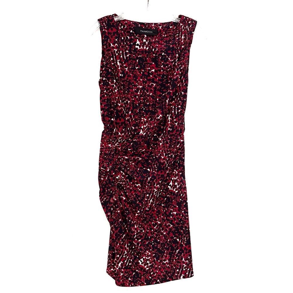Thakoon Abstract Print Ruched Sleeveless Sheath Dress Red Size 4